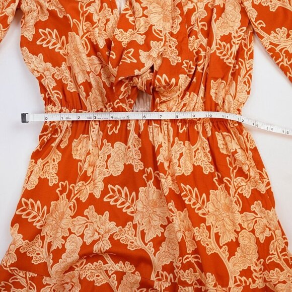 Shore Brand Orange Floral Mini Dress Long Sleeves Ruffle Hem - Size Small - NWT - Picture 7 of 7